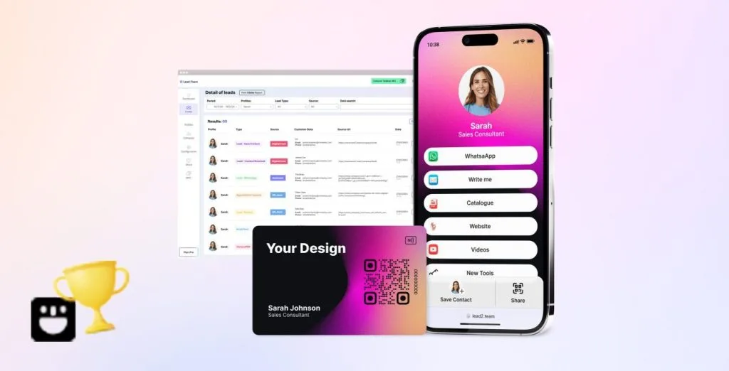 mockup de la plataforma de gestión de tarjetas digitales de Lead2Team