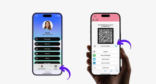 Explicação de como ativar o Modo Offline no cartão digital para poder partilhar o contacto sem necessidade de ligação à Internet.