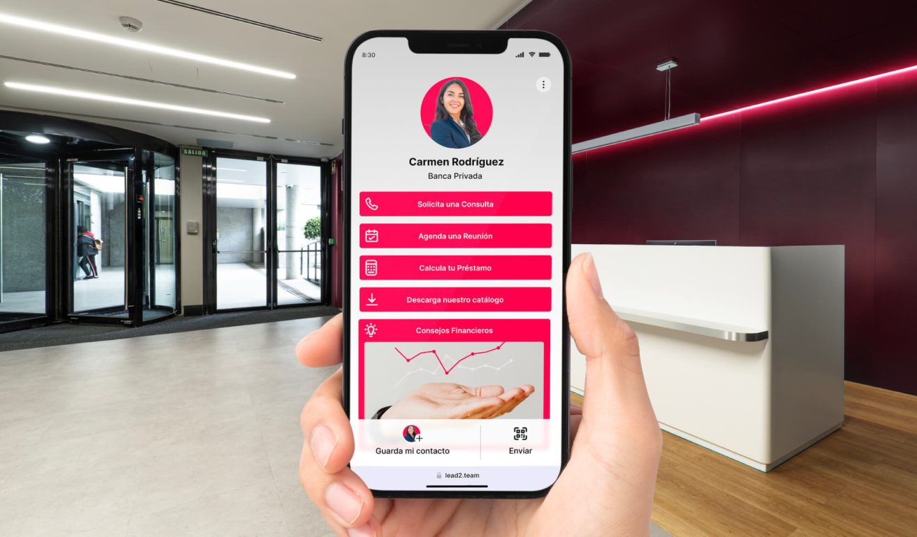 Ejemplo de tarjeta de visita digital para el sector de banca, brokers y seguros.