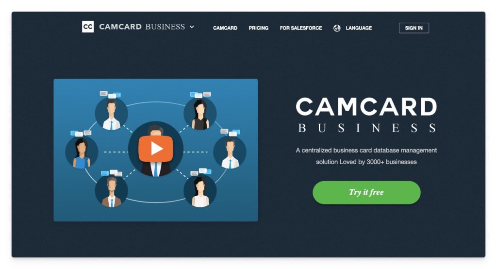 Imagen de la página principal de la plataforma CAMCARD