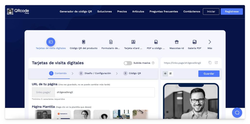 Imagen de la página principal de la plataforma QRCodeChimp