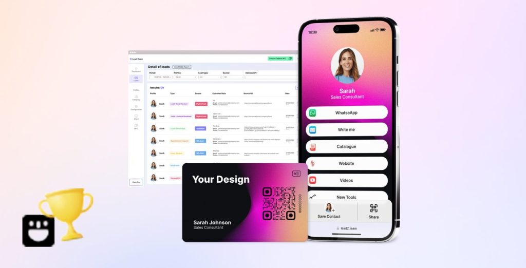 mockup of Lead2Team's digital card management platform