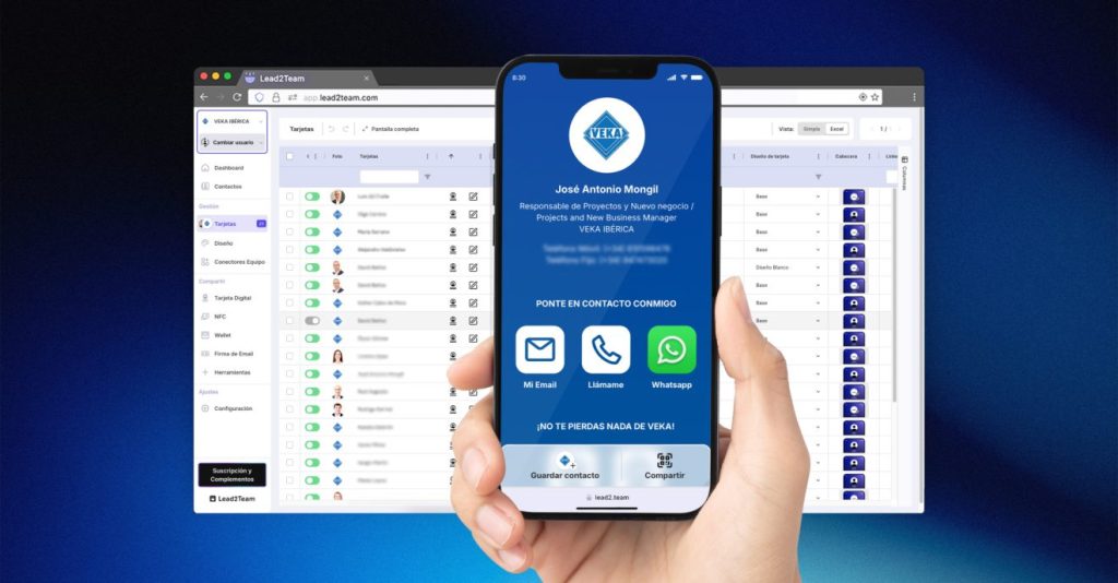 Digital business card management dashboard for VEKA Ibérica.
