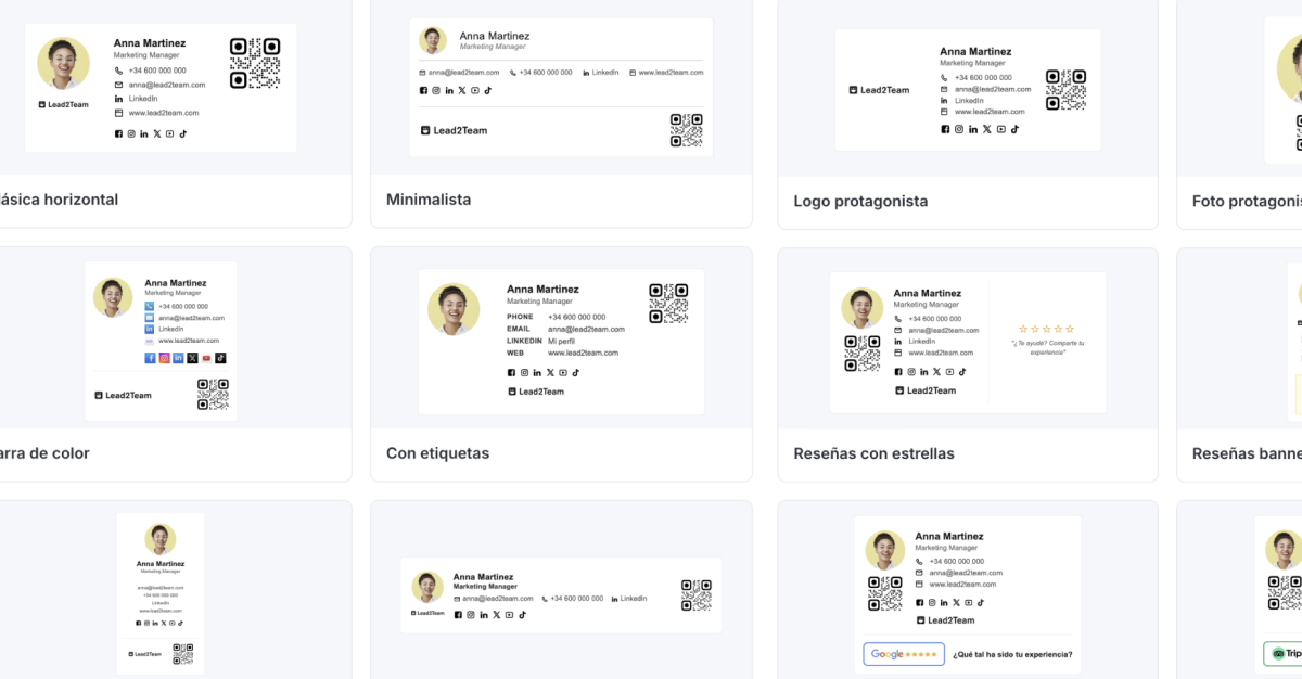 Plantilla con diferentes estilos de firmas de email corporativas